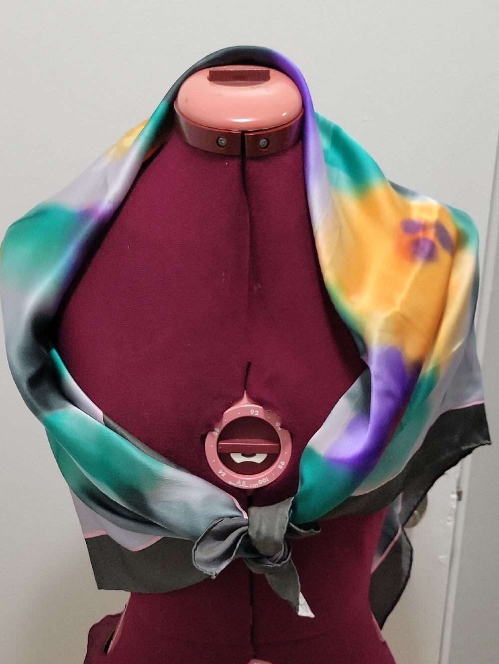 Silk Abstract Print Women’s Scarf in Black, Teal, Purple, Yellow